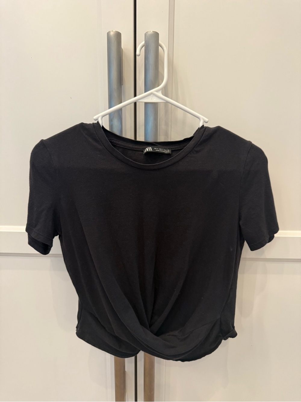 Zara Black Twist-Knot Crop Tee